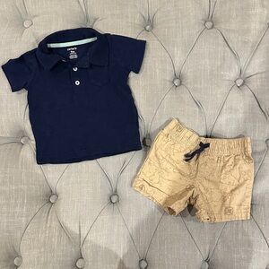 Carter's Classic Navy Polo Shirt and Map Themed  Shorts for Kids